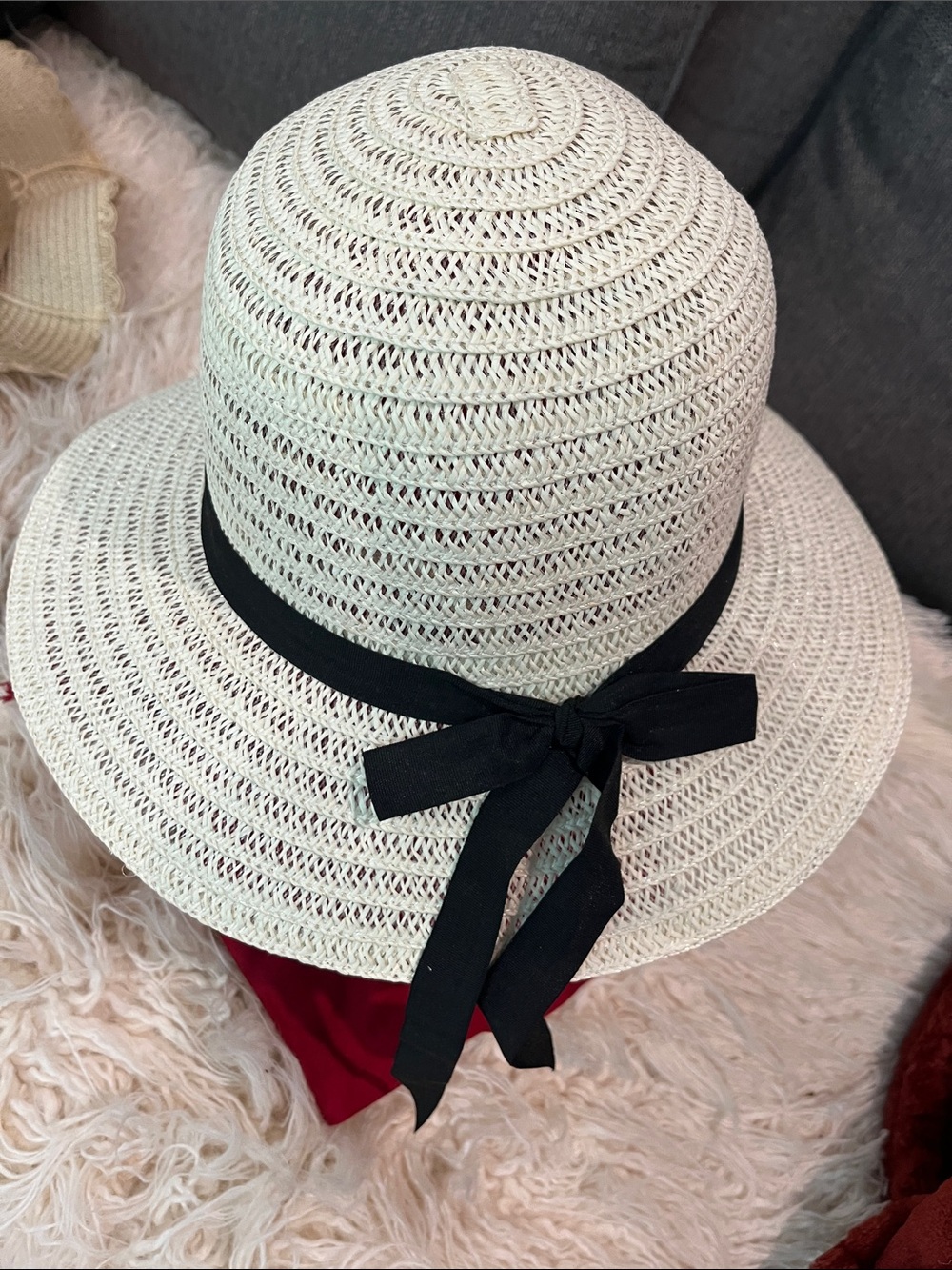 Classic Women's Cream Straw Sun Hat with Black Ribbon